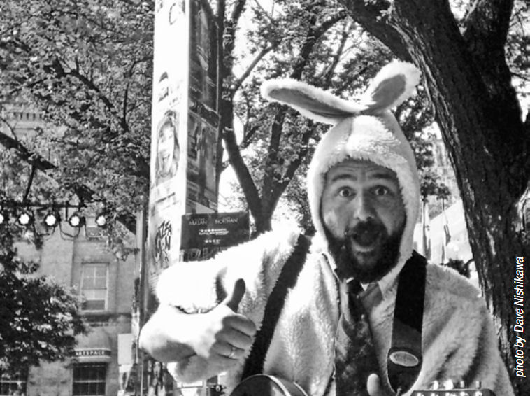 Is J. Williamez as happy in that bunny suit as he appears? And what's up with those cotton balls,Doc?